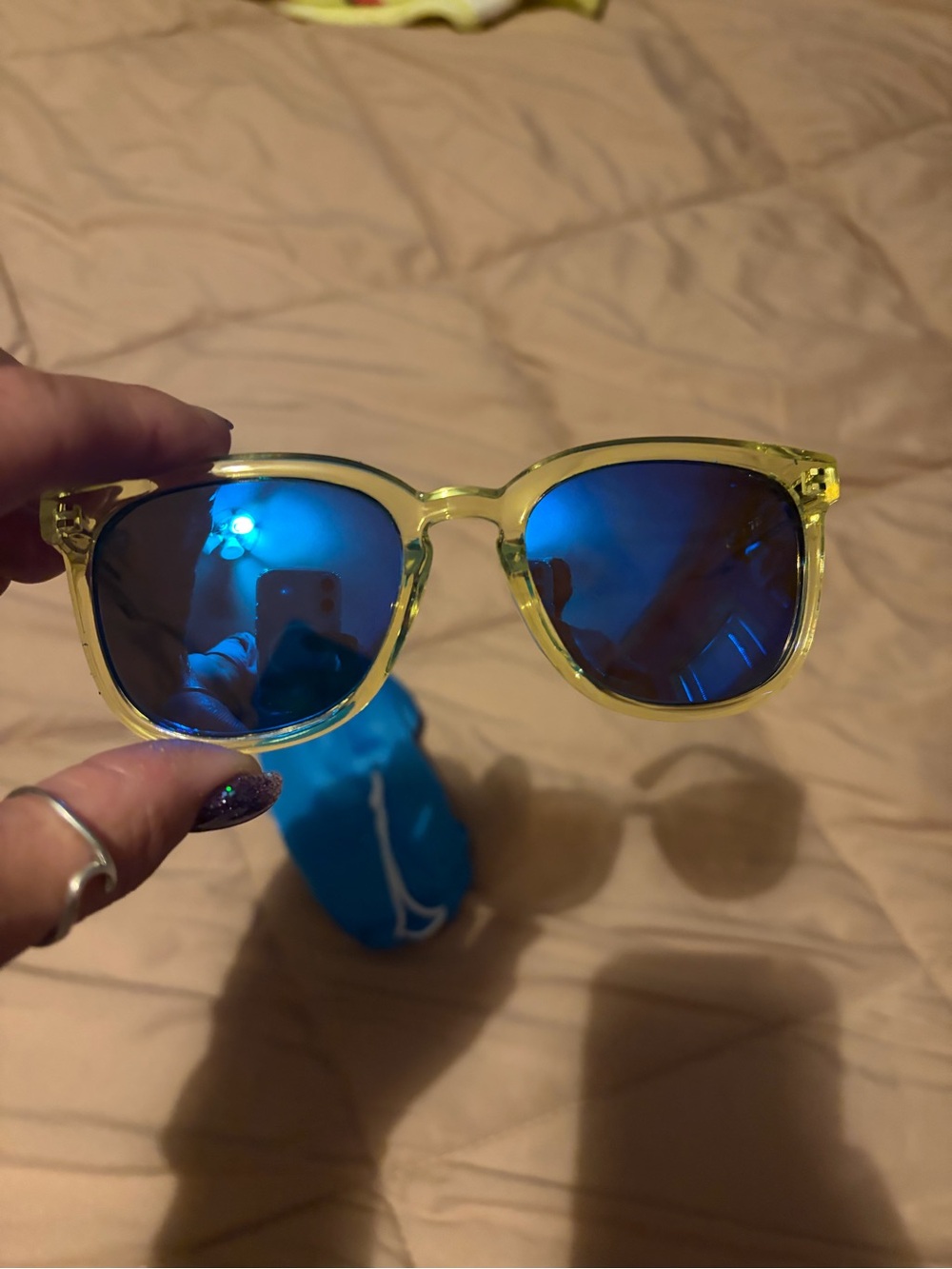 Women’s knockaround Yellow Frame Sunglasses with Blue Mirrored Lenses